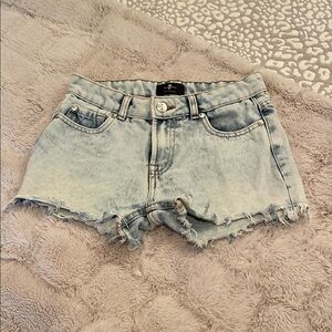 7 For All Mankind Blue Distressed Denim Shorts
